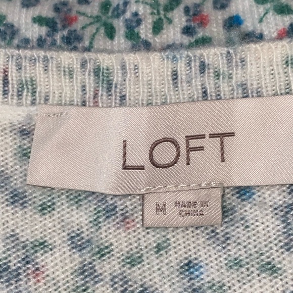 LOFT Floral Crew Neck Wool Blend Sweater M - Picture 6 of 8
